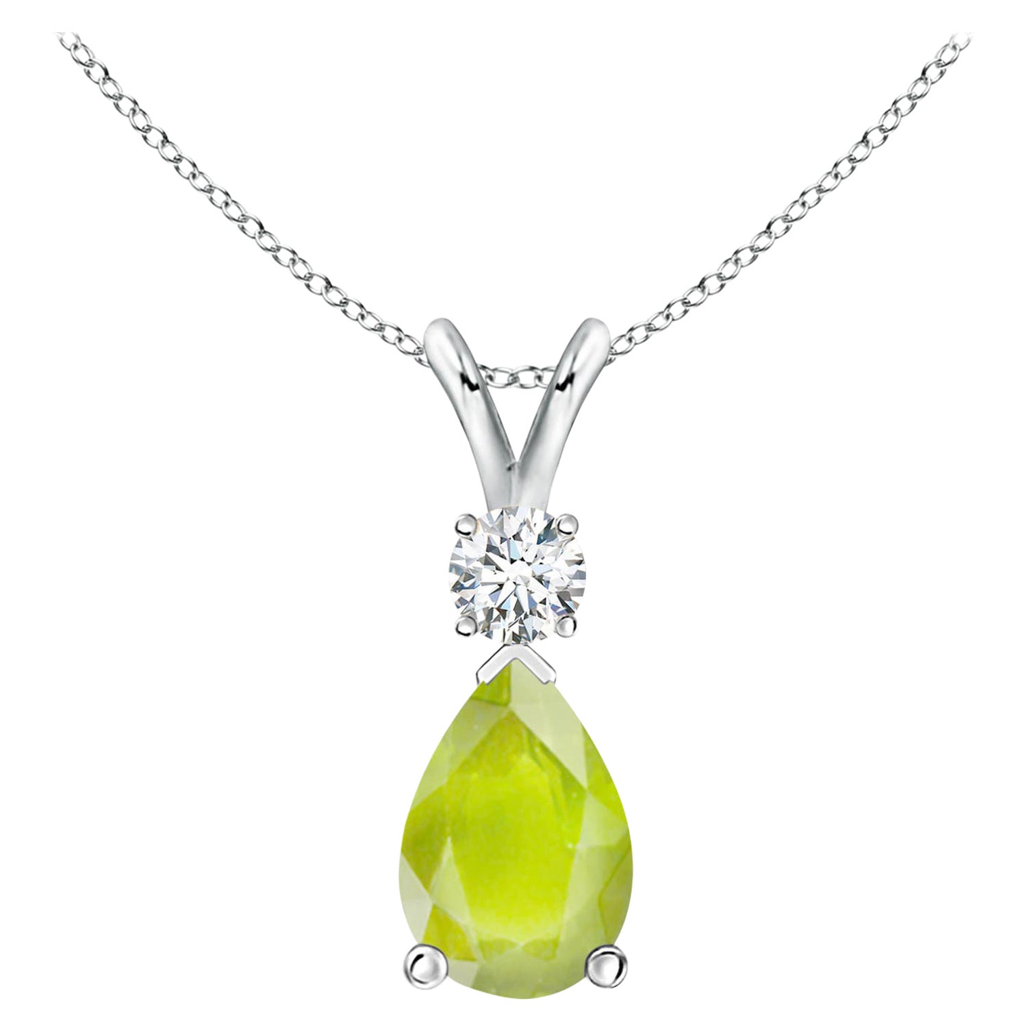 Natural 1.9 ct Peridot Teardrop Pendant with Diamond in 14K White Gold