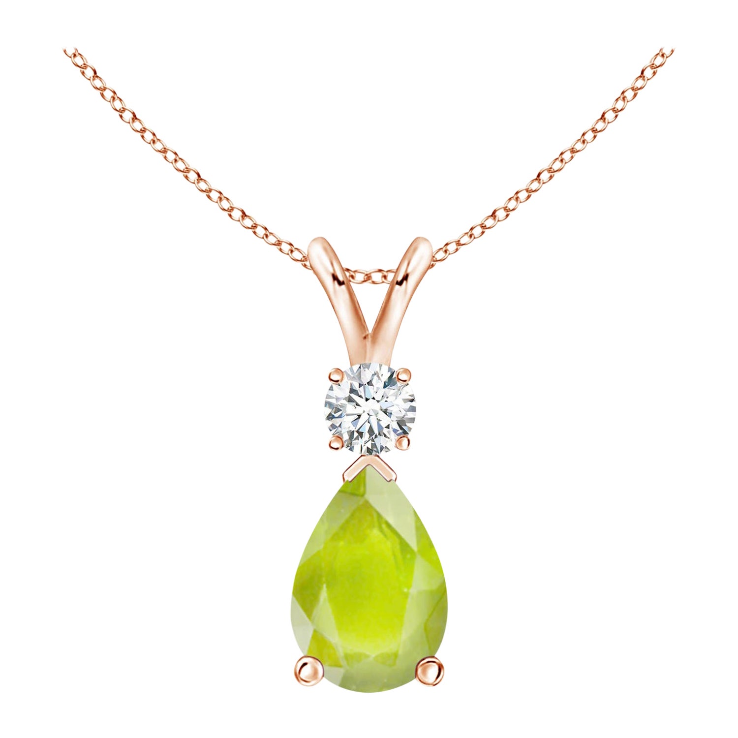 Natürlicher 1,9 Karat Peridot Tropfenanhänger mit Diamant in 18 Karat Roségold
