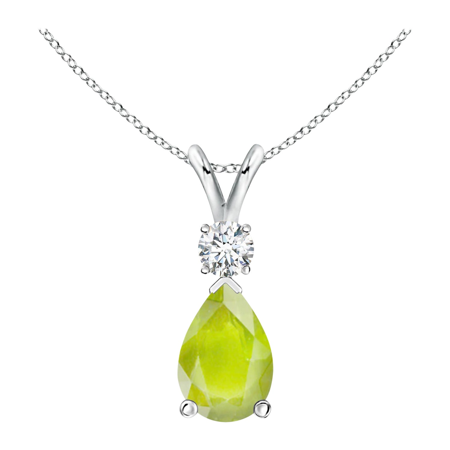 Natural 1.9 ct Peridot Teardrop Pendant with Diamond in Platinum