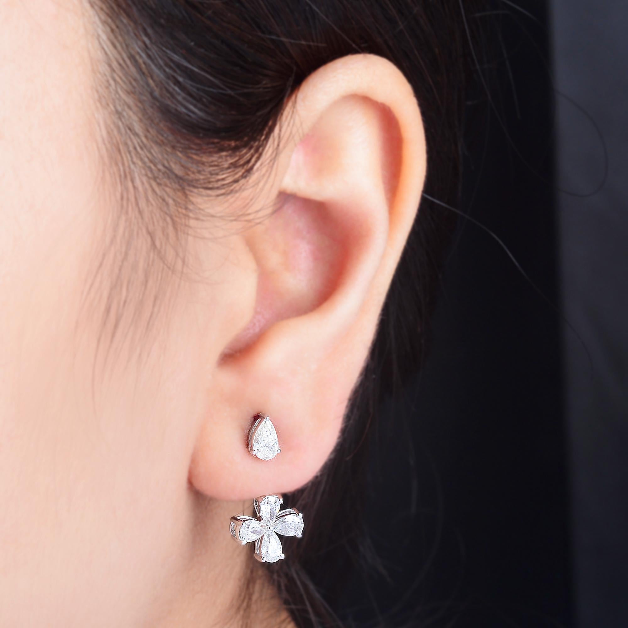 Moderne Nature 1.90 Carat SI/H Diamond Pear Cross Jacket Earrings 18 Karat White Gold en vente