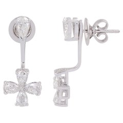 Natural 1.90 Carat SI/H Pear Diamond Cross Jacket Earrings 18 Karat White Gold