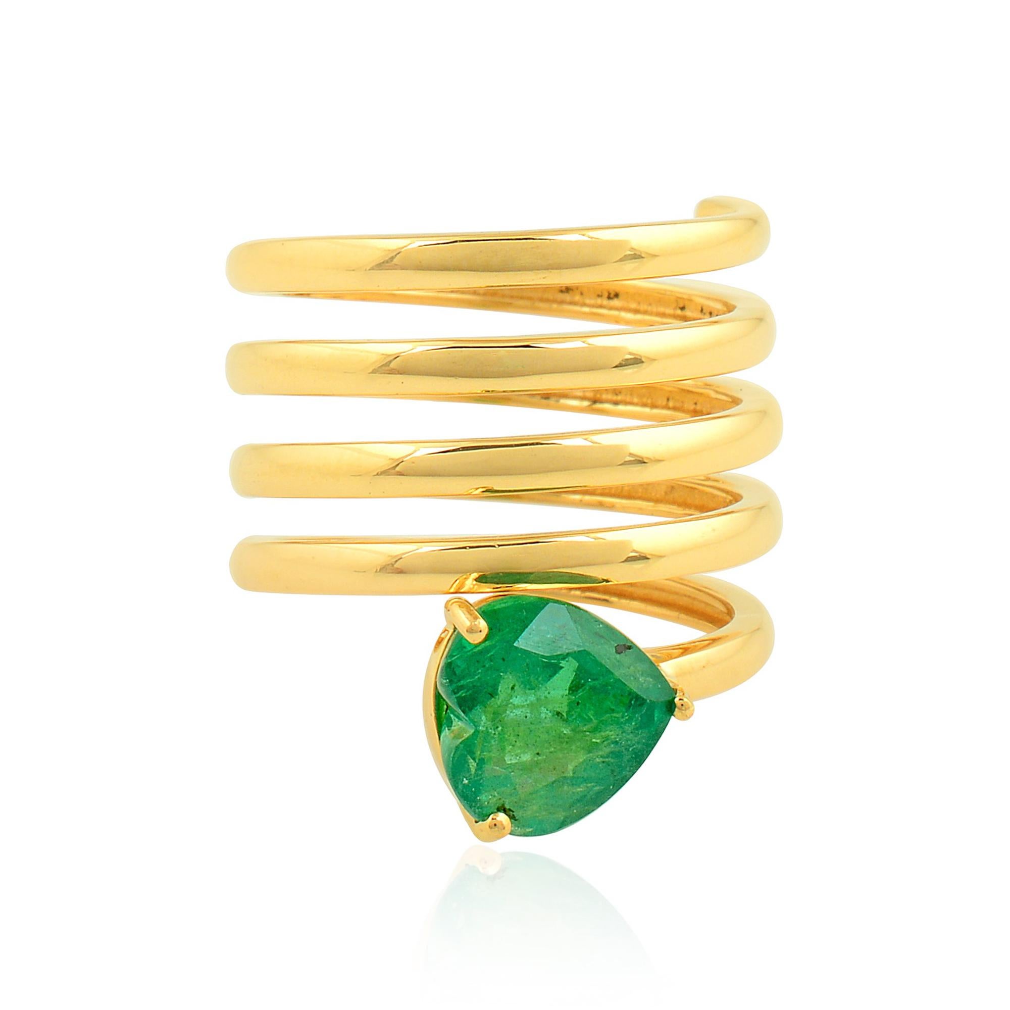 Esmeralda natural de Zambia de 1,90 quilates Anillo de joyas de oro amarillo de 14 quilates