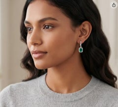 Designer 14K White Gold Emerald and Diamond Halo Earrings, 1.90ct