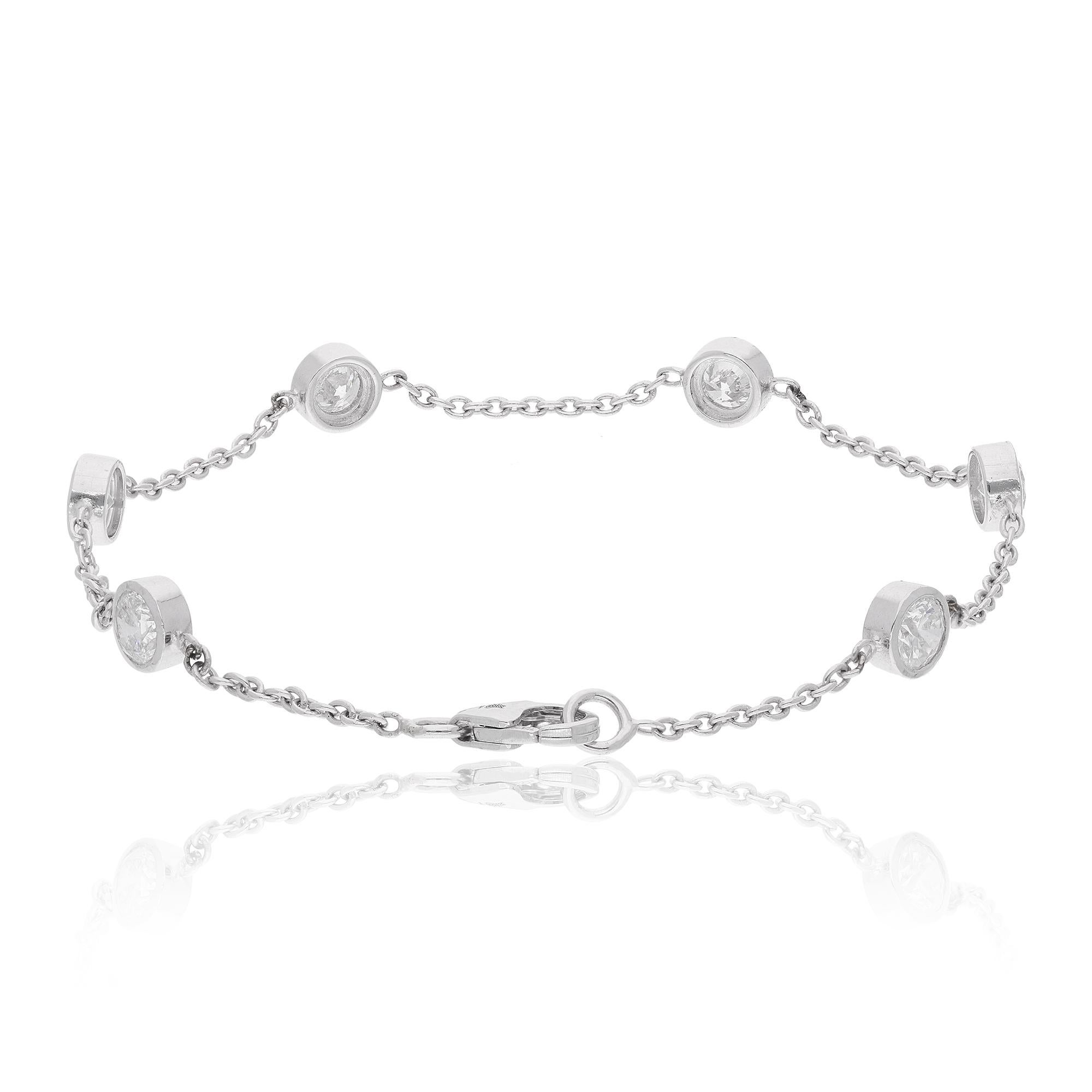 Natürliche 1,91 Karat runde Diamanten Lünette Set Armband 14 Karat Weißgold Schmuck (Moderne) im Angebot