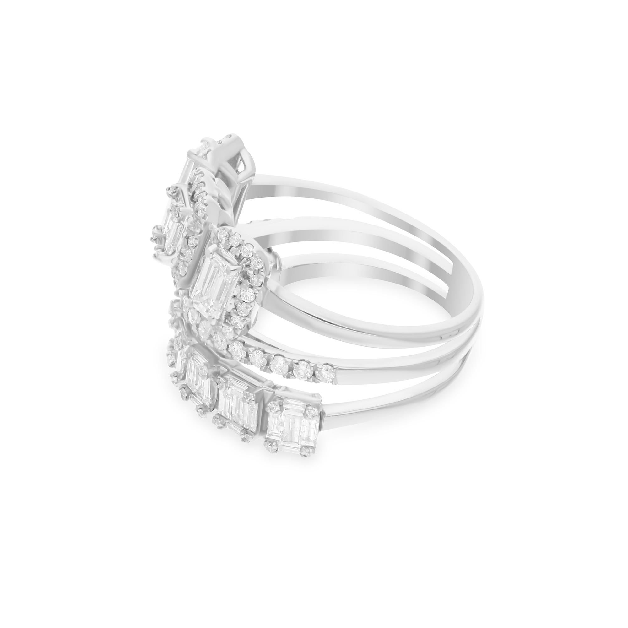 Natürlicher 1,91 Karat SI/H Baguette Diamantring 18 Karat Weißgold Feiner Schmuck (Moderne) im Angebot