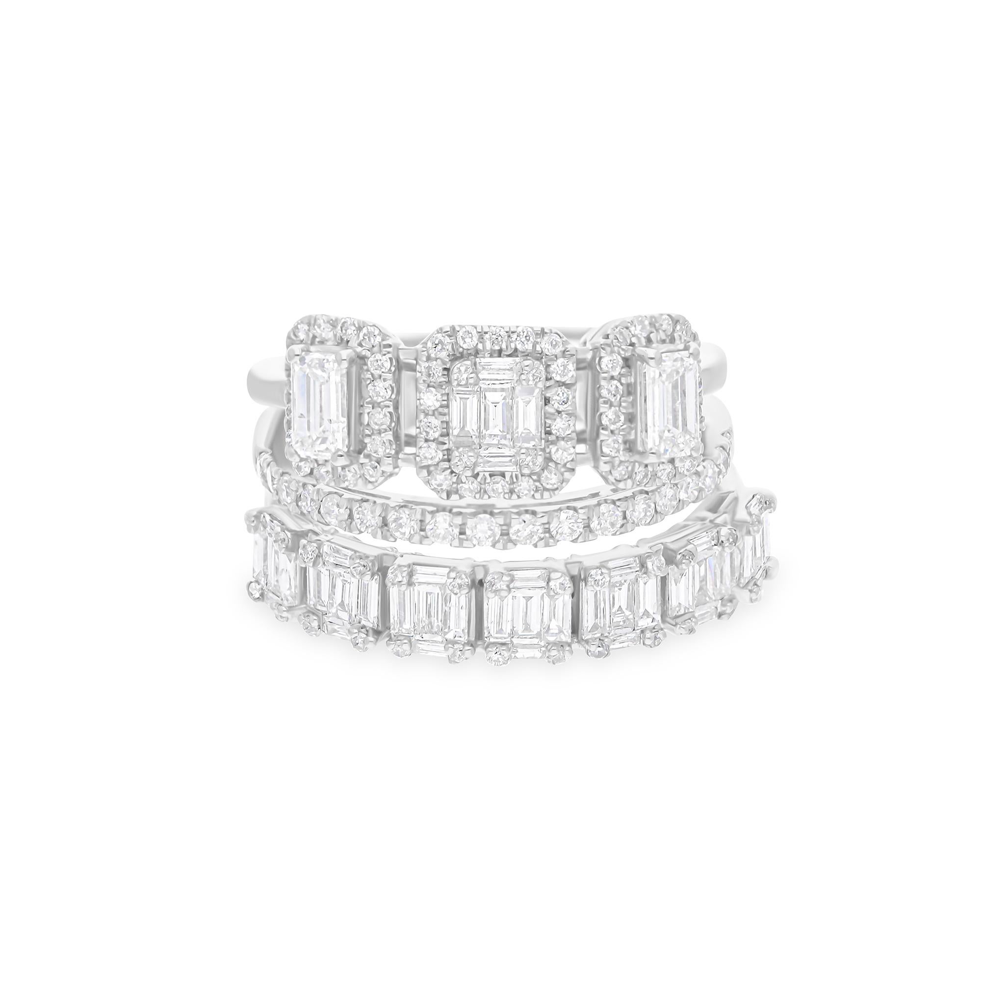 Natürlicher 1,91 Karat SI/H Baguette Diamantring 18 Karat Weißgold Feiner Schmuck (Baguetteschliff) im Angebot