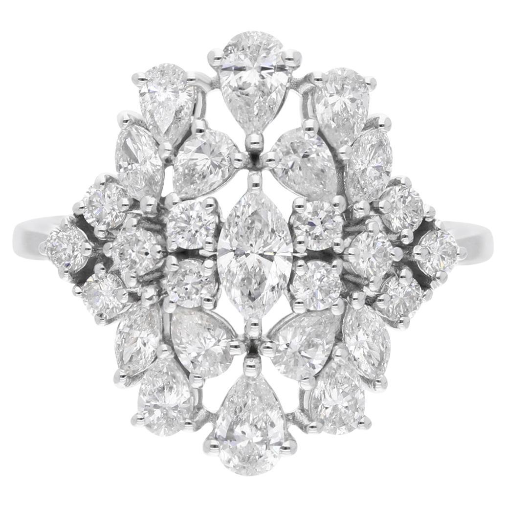 Anello Cocktail con Diamante Naturale da 1,92 Carati SI Chiarezza HI Colore Oro Bianco 18 Carati
