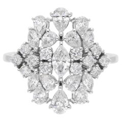 Anello Cocktail con Diamante Naturale da 1,92 Carati SI Chiarezza HI Colore Oro Bianco 18 Carati