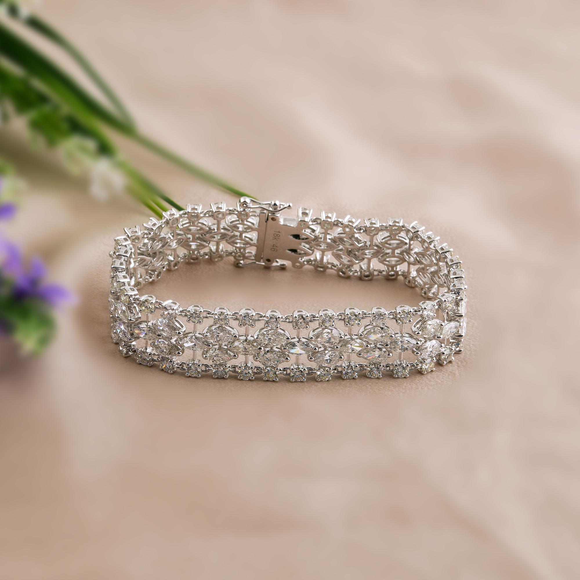 Women's Natural 19.20 Carat Marquise Pear Diamond Bracelet 18 Karat White Gold Jewelry For Sale