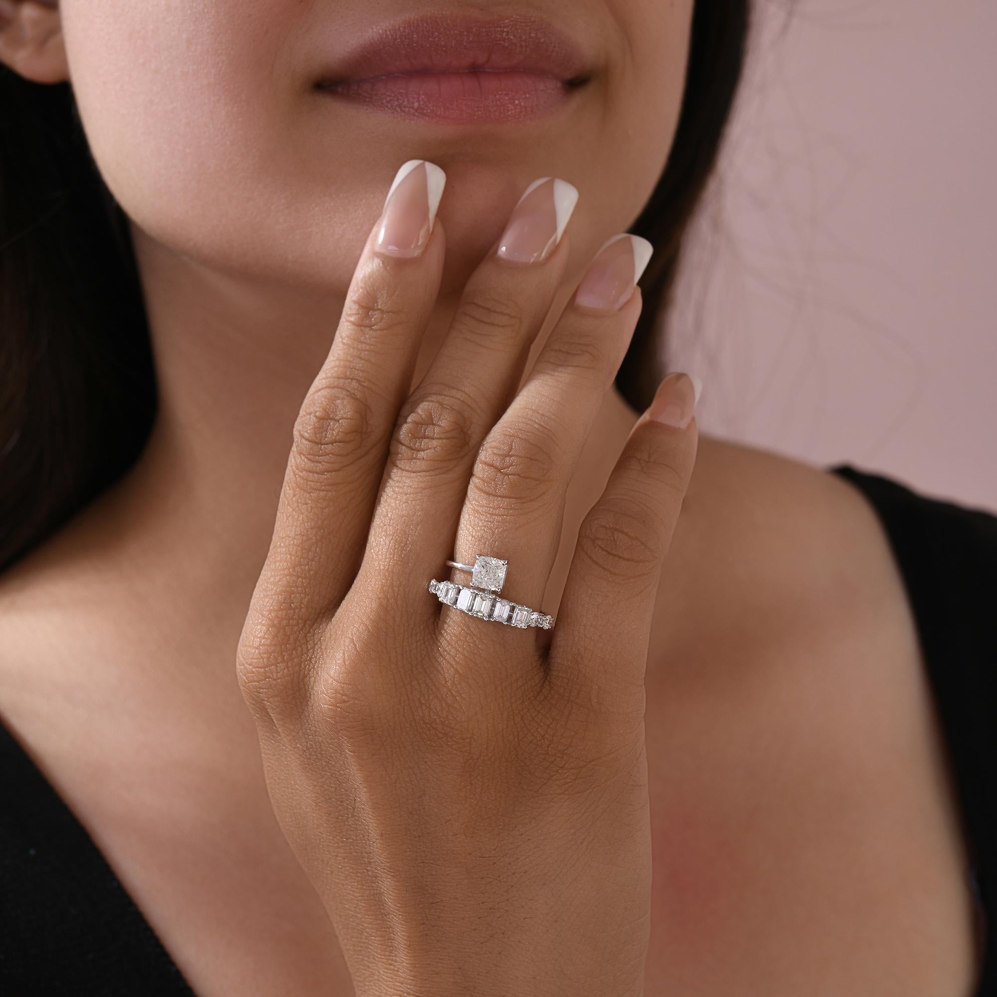 For Sale:  Natural 1.93 Carat SI/H Round Emerald Cut Diamond Ring 18 Karat White Gold 2