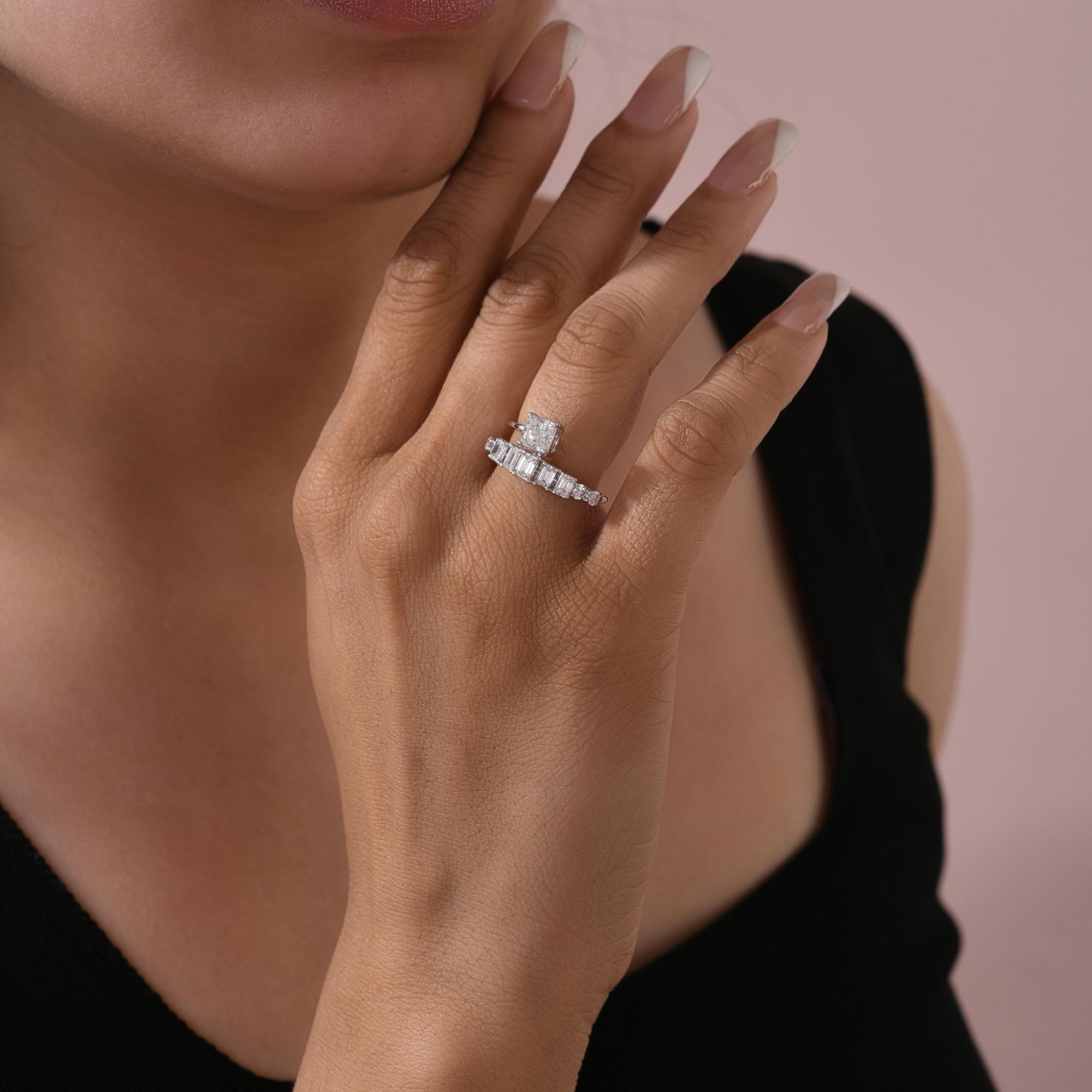 For Sale:  Natural 1.93 Carat SI/H Round Emerald Cut Diamond Ring 18 Karat White Gold 3