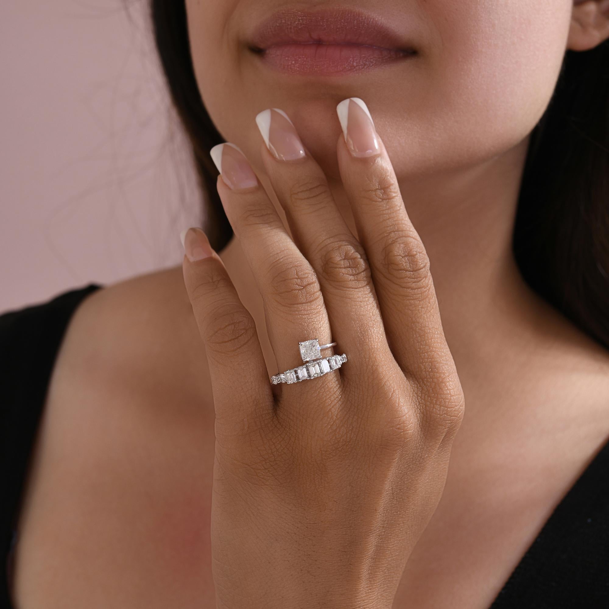 For Sale:  Natural 1.93 Carat SI/H Round Emerald Cut Diamond Ring 18 Karat White Gold 4