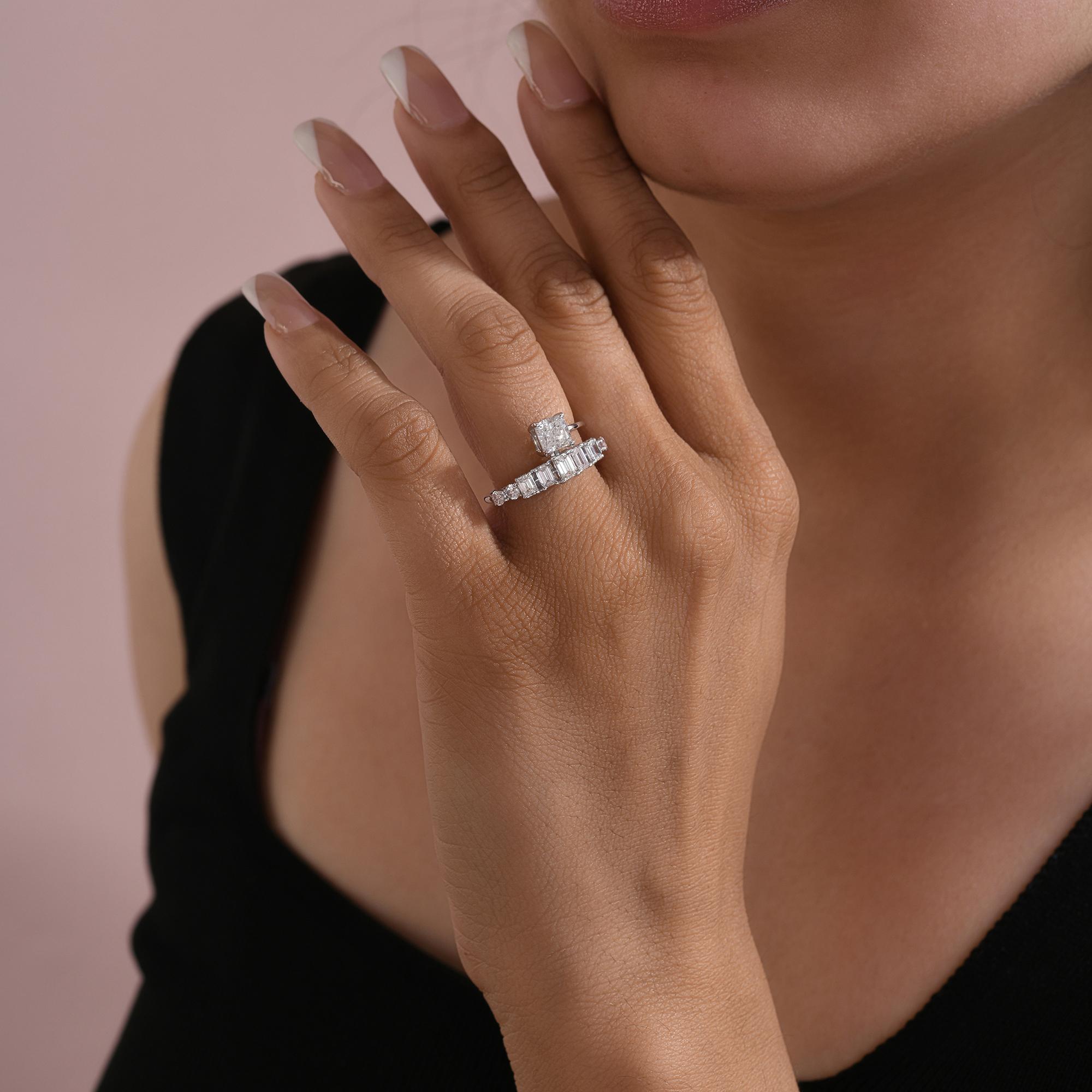 For Sale:  Natural 1.93 Carat SI/H Round Emerald Cut Diamond Ring 18 Karat White Gold 5