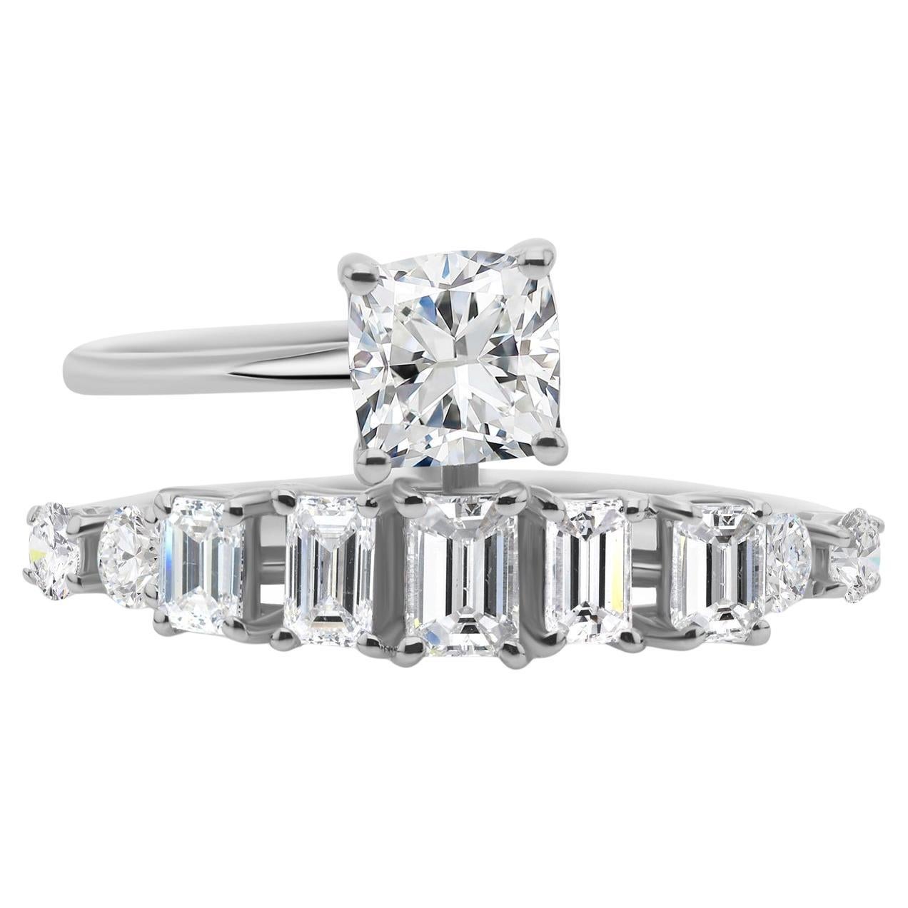 Natürlicher 1,93 Karat SI/H Runder Diamantring mit Smaragdschliff 18 Karat Weißgold