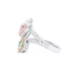 Natural 1.93 Ct. TW Light Pink & Fancy Light Yellow Green Diamond Ring, 18K Gold