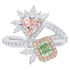 Natural 1.93 Ct. TW Light Pink & Fancy Light Yellow Green Diamond Ring, 18K Gold