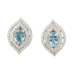 18K Gold Aquamarine & Diamond Halo Stud Earrings, 1.93ct