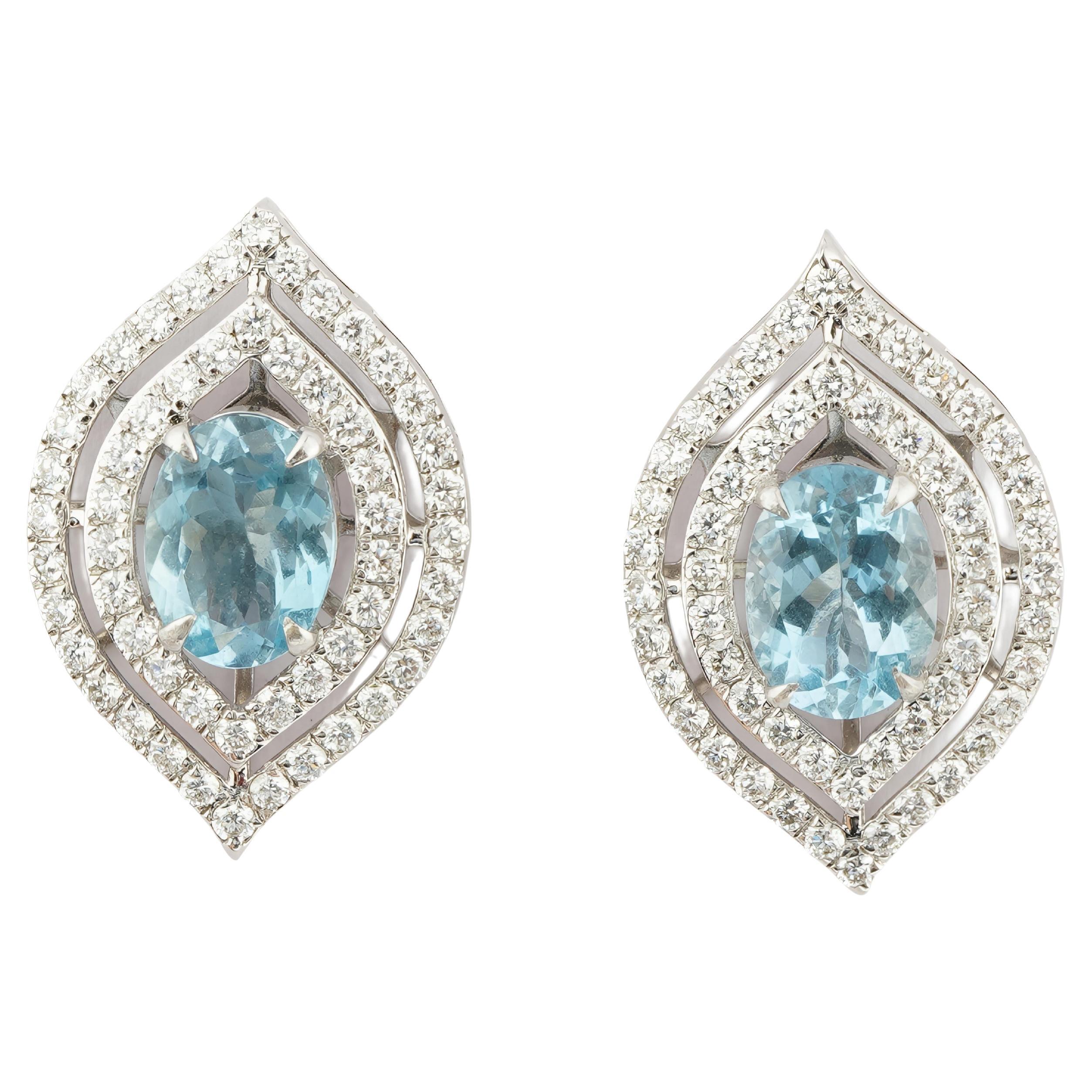 Natürlicher 1,930 Karat Aquamarin & 0,980 Karat Diamant-Ohrring in 18k Gold im Angebot