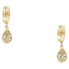 Natural 1.94 Carat Pear-Shape Diamond Huggie 14-Karat Drop Earrings In Stock