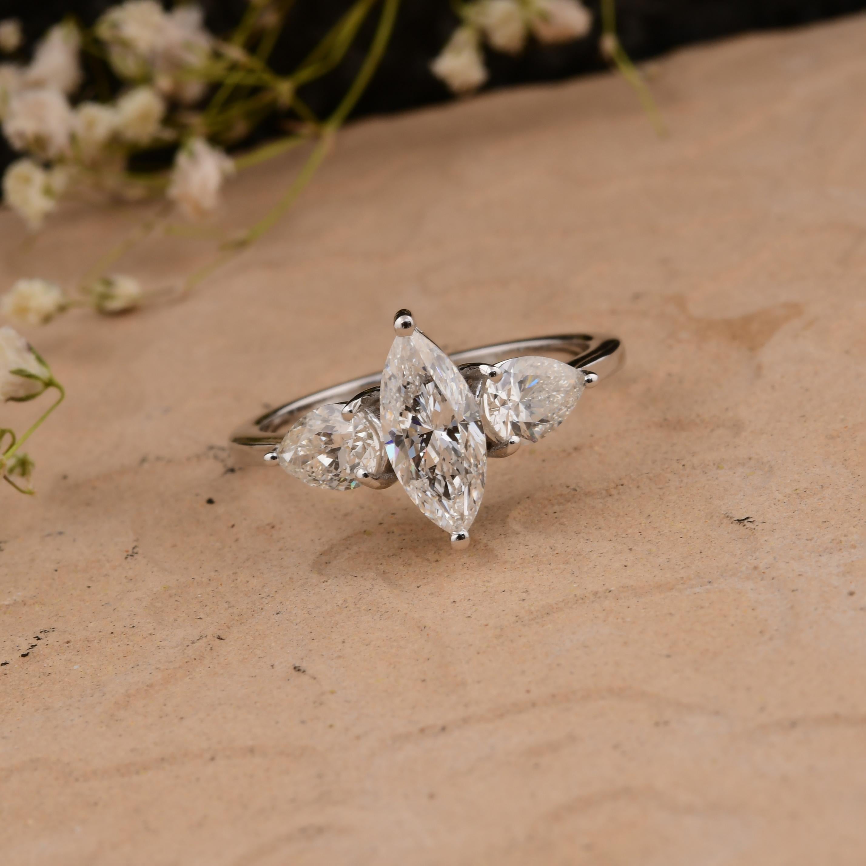 in vendita:  Anello con diamante naturale a pera marquise da 1,94 carati SI/H Gioielli in oro bianco 14 carati 7