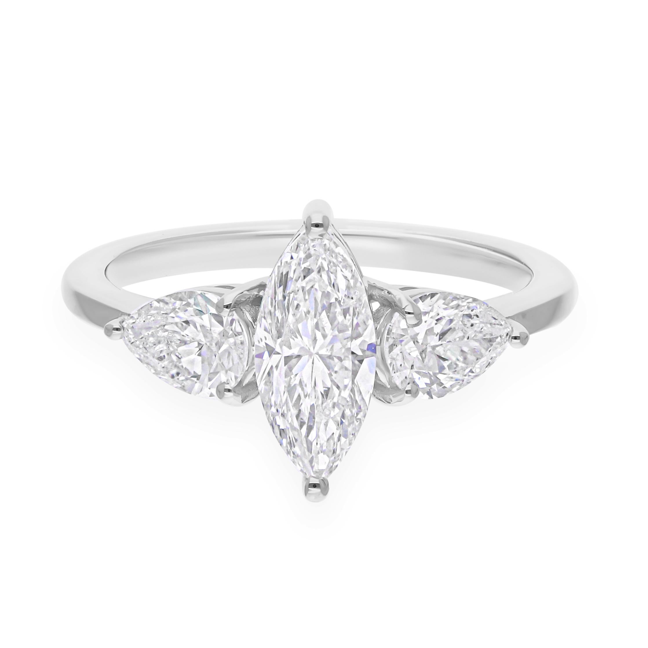 Anello con diamante naturale a pera marquise da 1,94 carati SI/H Gioielli in oro bianco 14 carati