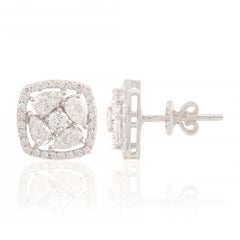 Natürliche 1,95 Karat Birne Runde Diamant Cushion Ohrringe massiv 18 Karat Weißgold