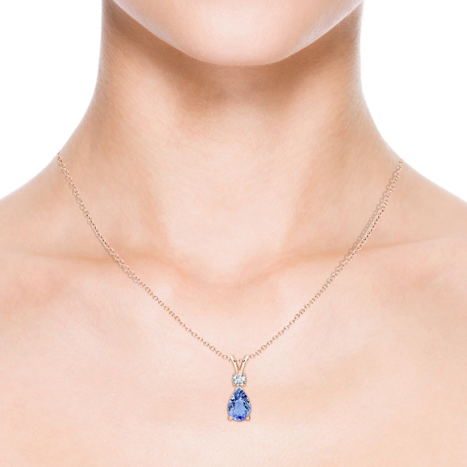 Women's Natural 1.95 ct Tanzanite Teardrop Pendant with Diamond in 14K Rose Gold For Sale