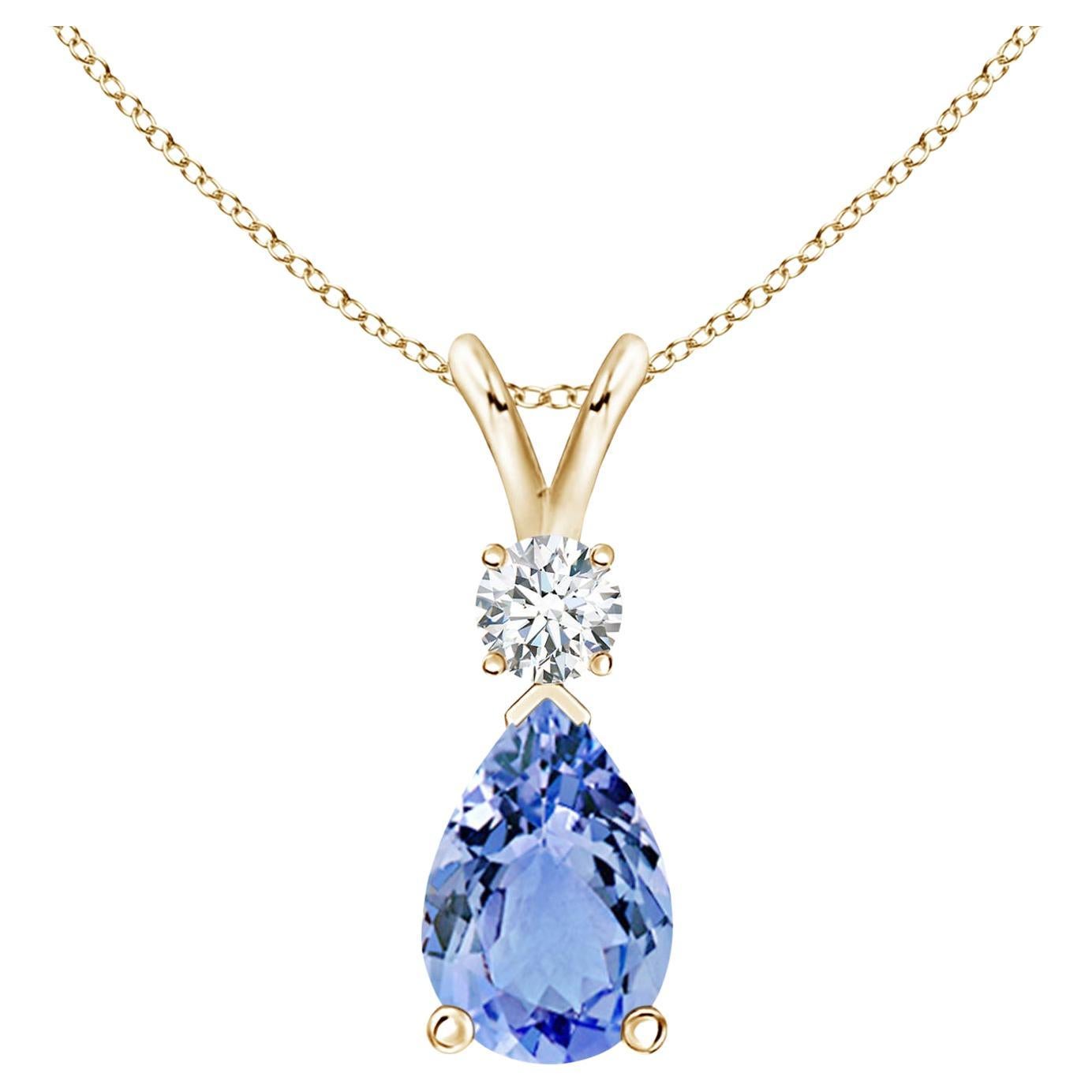 Natural 1.95 ct Tanzanite Teardrop Pendant with Diamond in 14K Yellow Gold