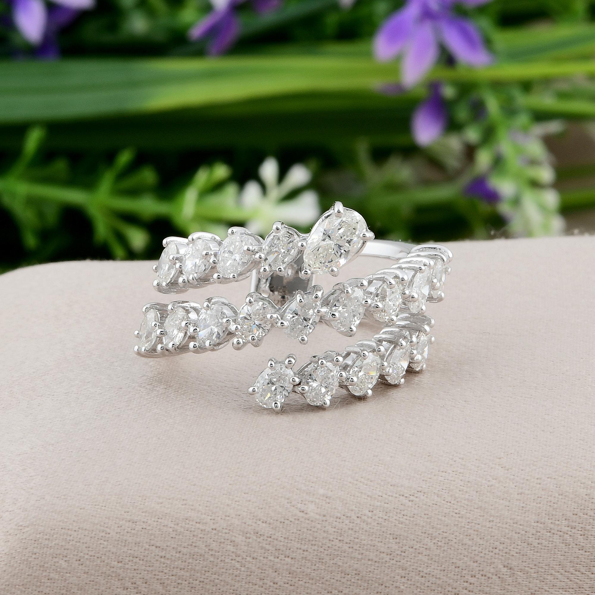 Taglio rotondo Anello a fascia con diamante naturale da 1,97 carati SI/H con taglio ovale a pera e Brilliante, oro bianco 18k in vendita