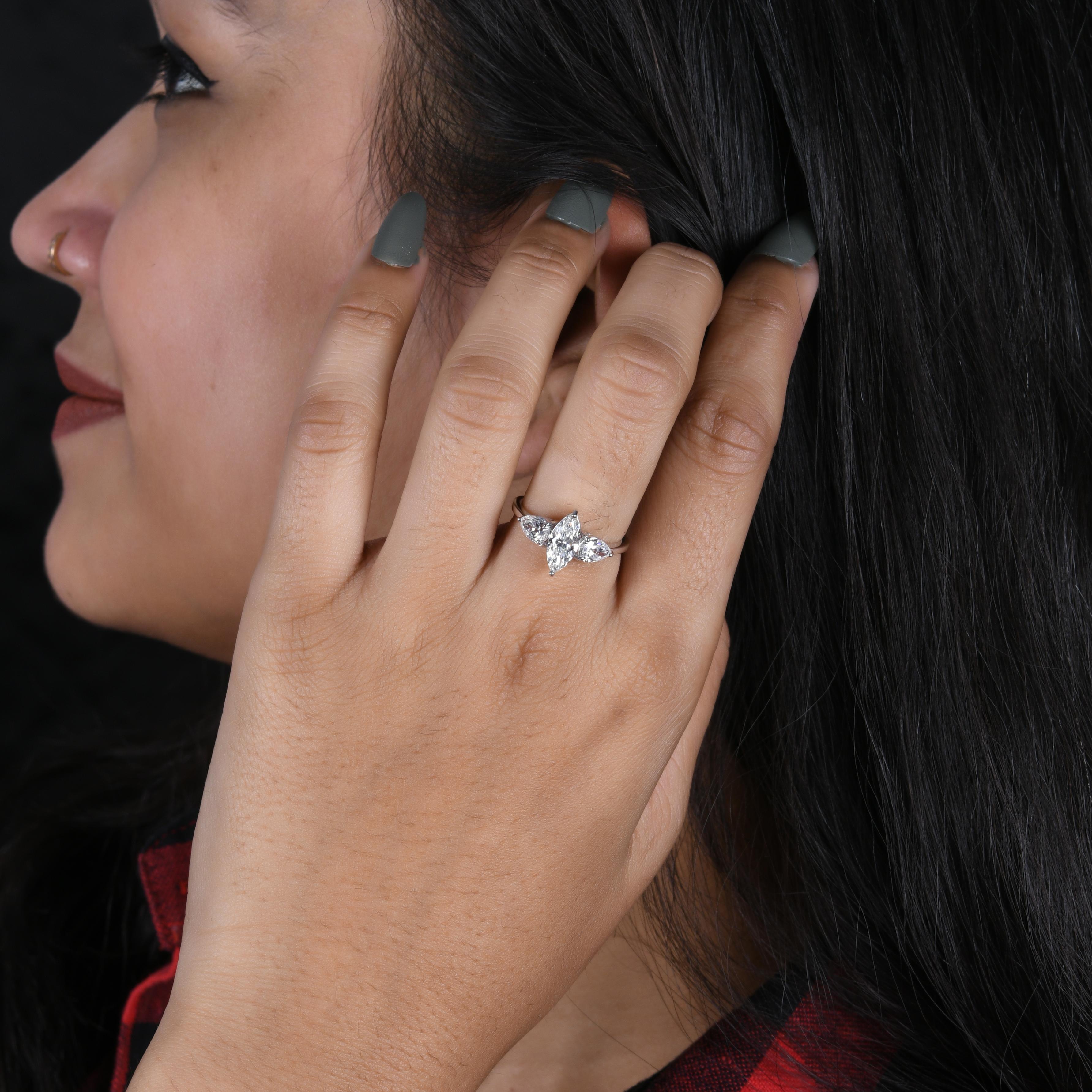 Marquise Cut Natural 1.98 Carat SI/H Marquise Pear Diamond Ring 18 Karat White Gold Jewelry For Sale