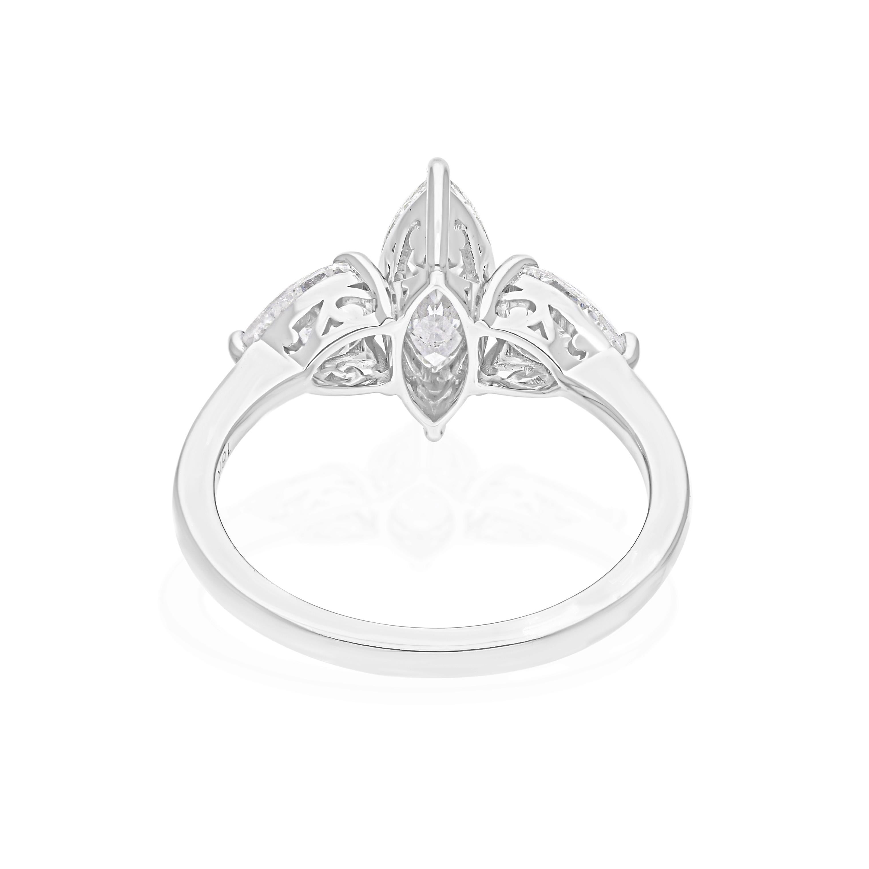 Women's Natural 1.98 Carat SI/H Marquise Pear Diamond Ring 18 Karat White Gold Jewelry For Sale