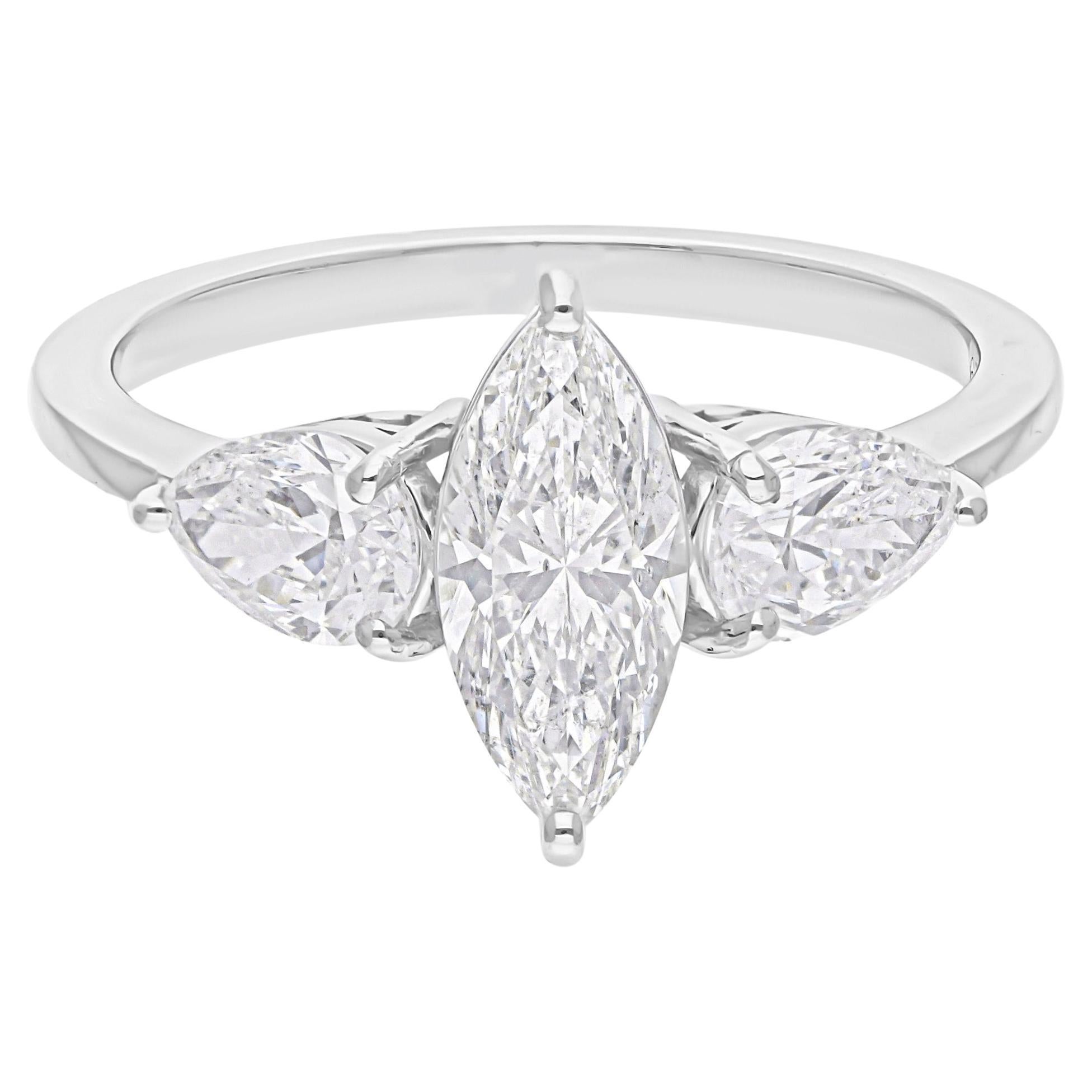 Anillo de diamantes marquesa pera SI/H naturales de 1,98 quilates Joyas de oro blanco de 18 quilates