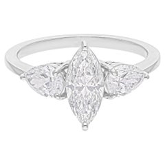 Bague en or blanc 18 carats avec diamant poire marquise naturel de 1,98 carat SI/H