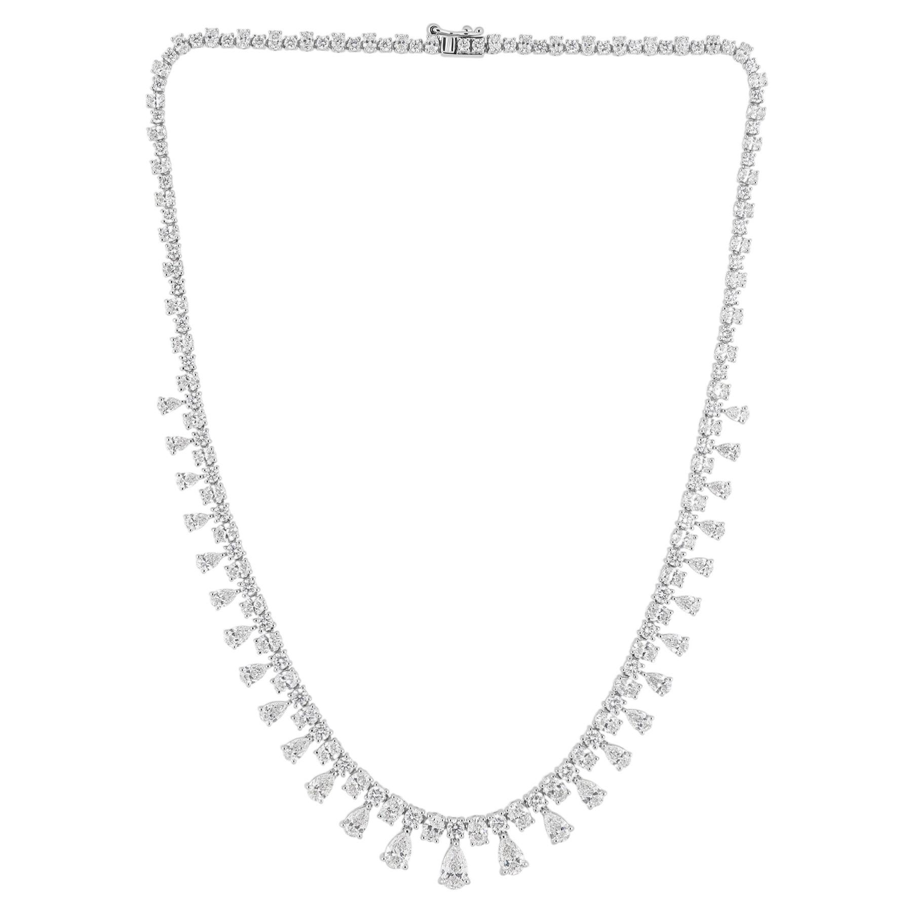 Collana di diamanti naturali da 19,92 carati SI/H Pear Round Oval Diamond in oro bianco 18 carati