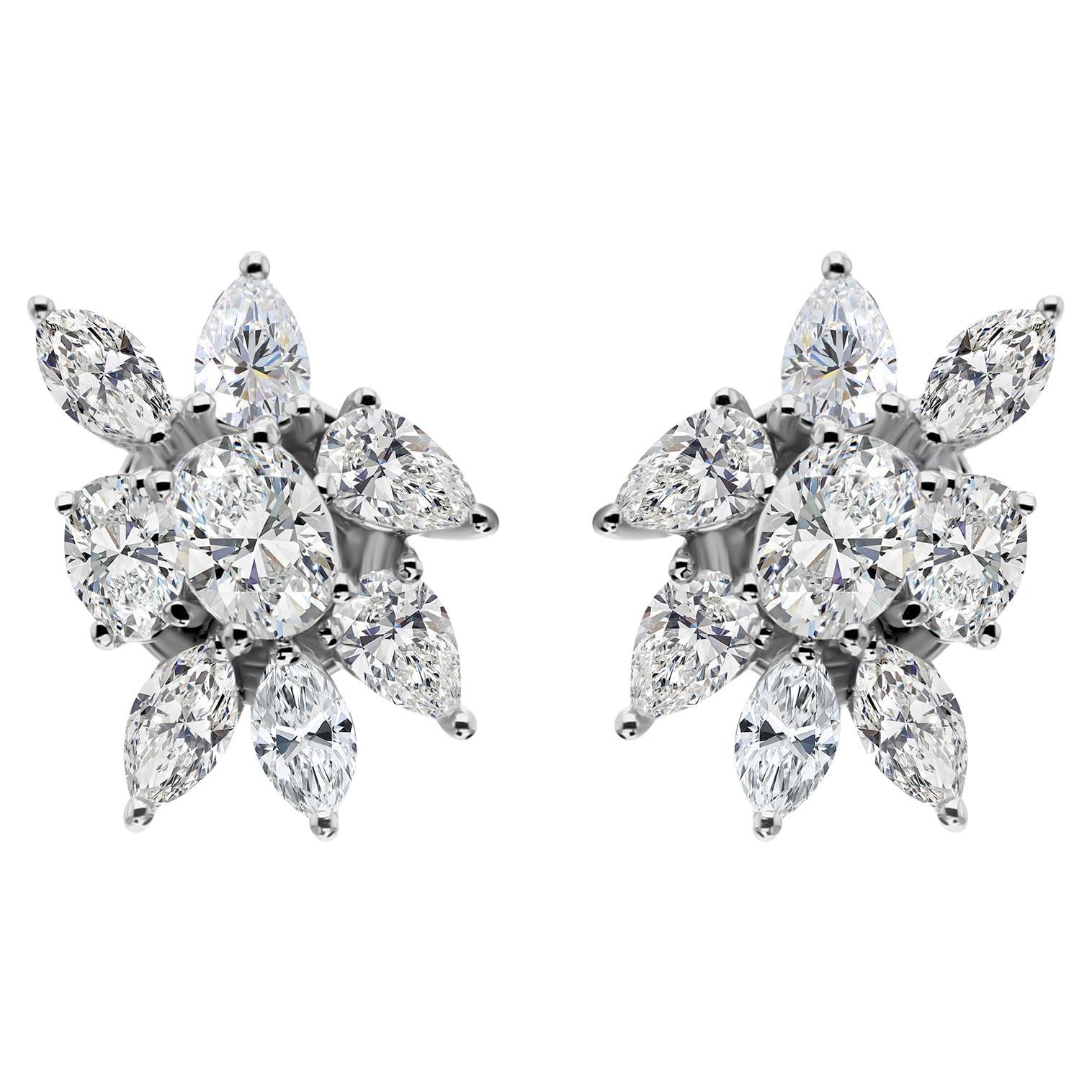 Natural 1.9ct SI/H Diamond Floral Stud Earrings 14 Karat White Gold