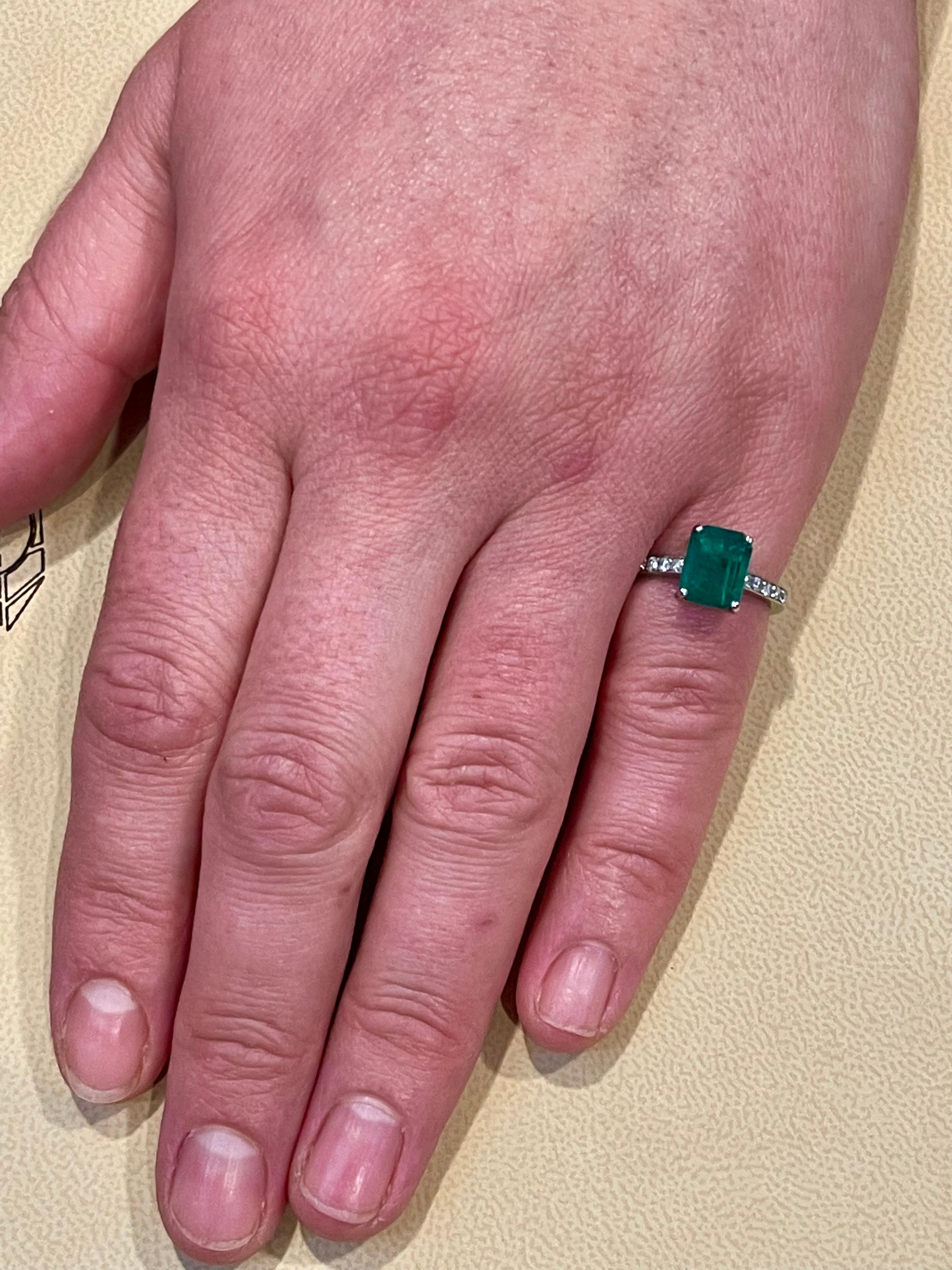 Natural 2 Carat Emerald Cut Emerald & Diamond Ring in Platinum, Estate 1