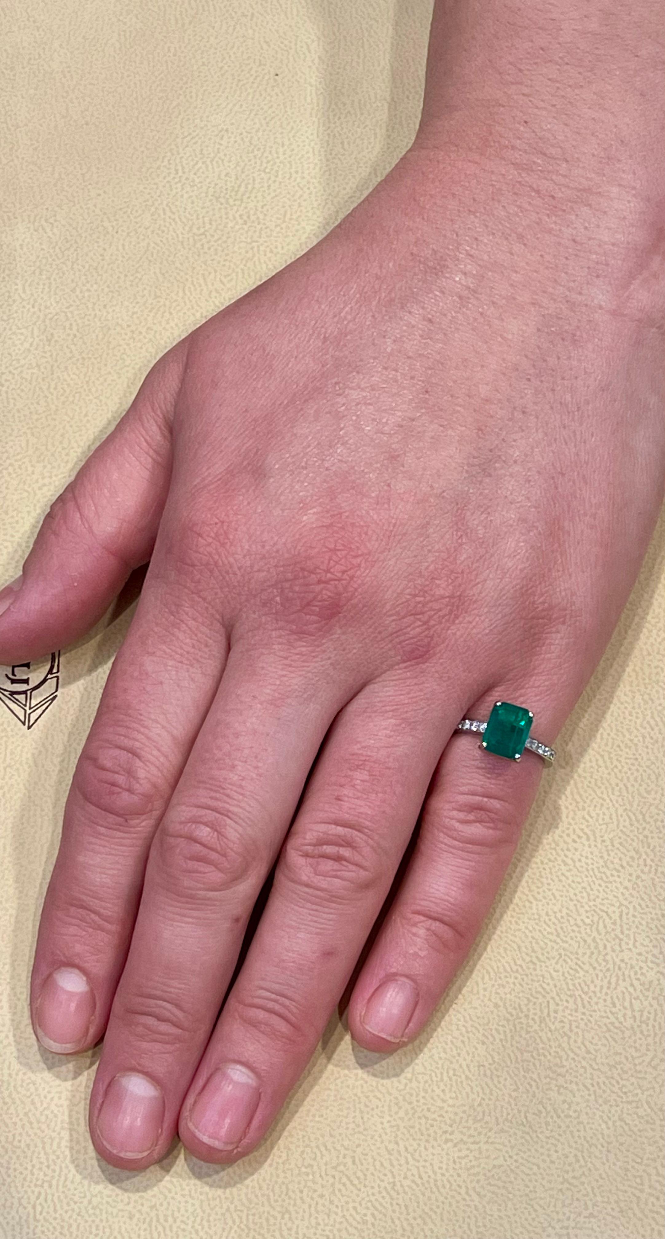 Natural 2 Carat Emerald Cut Emerald & Diamond Ring in Platinum, Estate 4