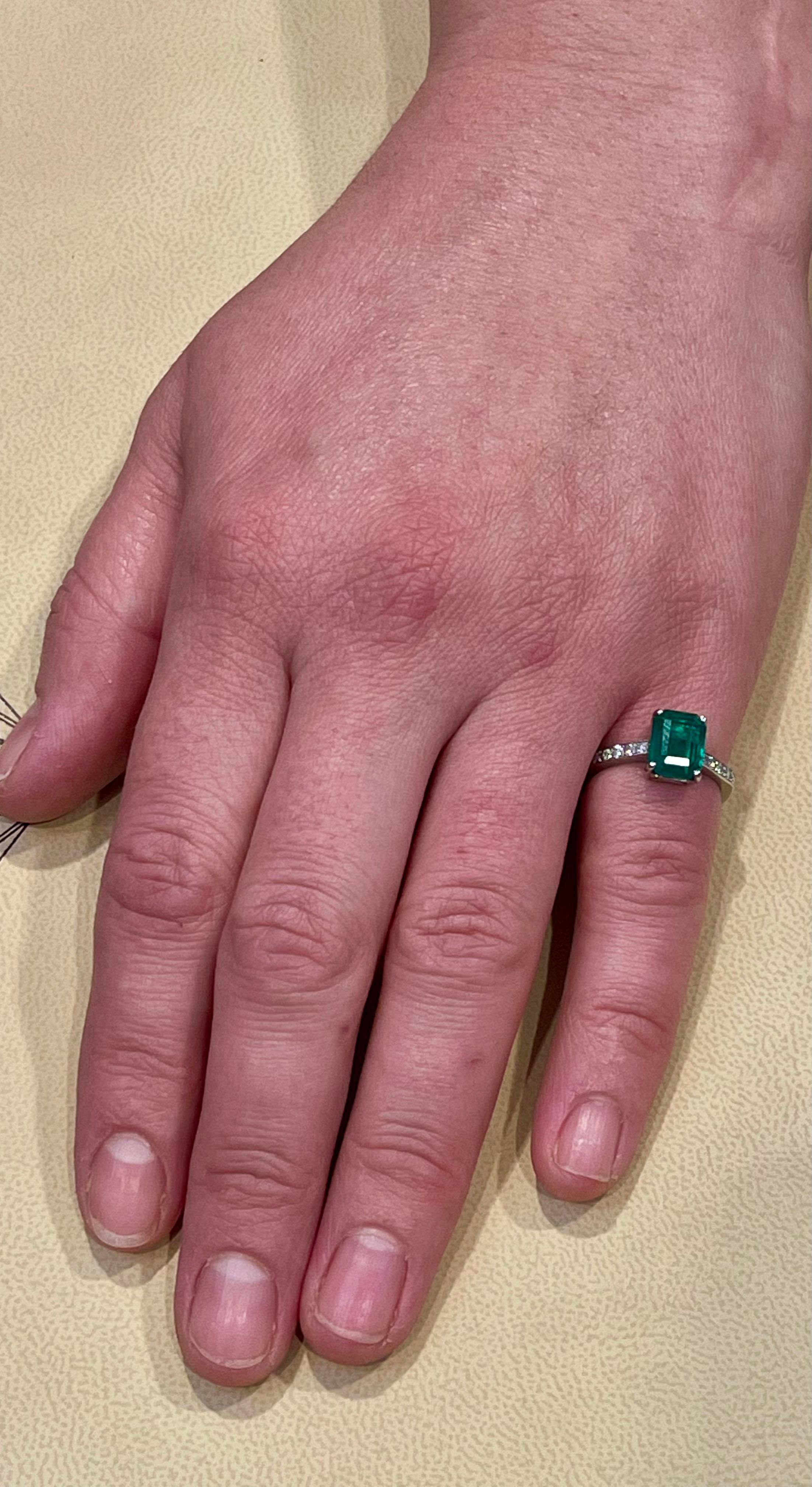 Natural 2 Carat Emerald Cut Emerald & Diamond Ring in Platinum, Estate 13