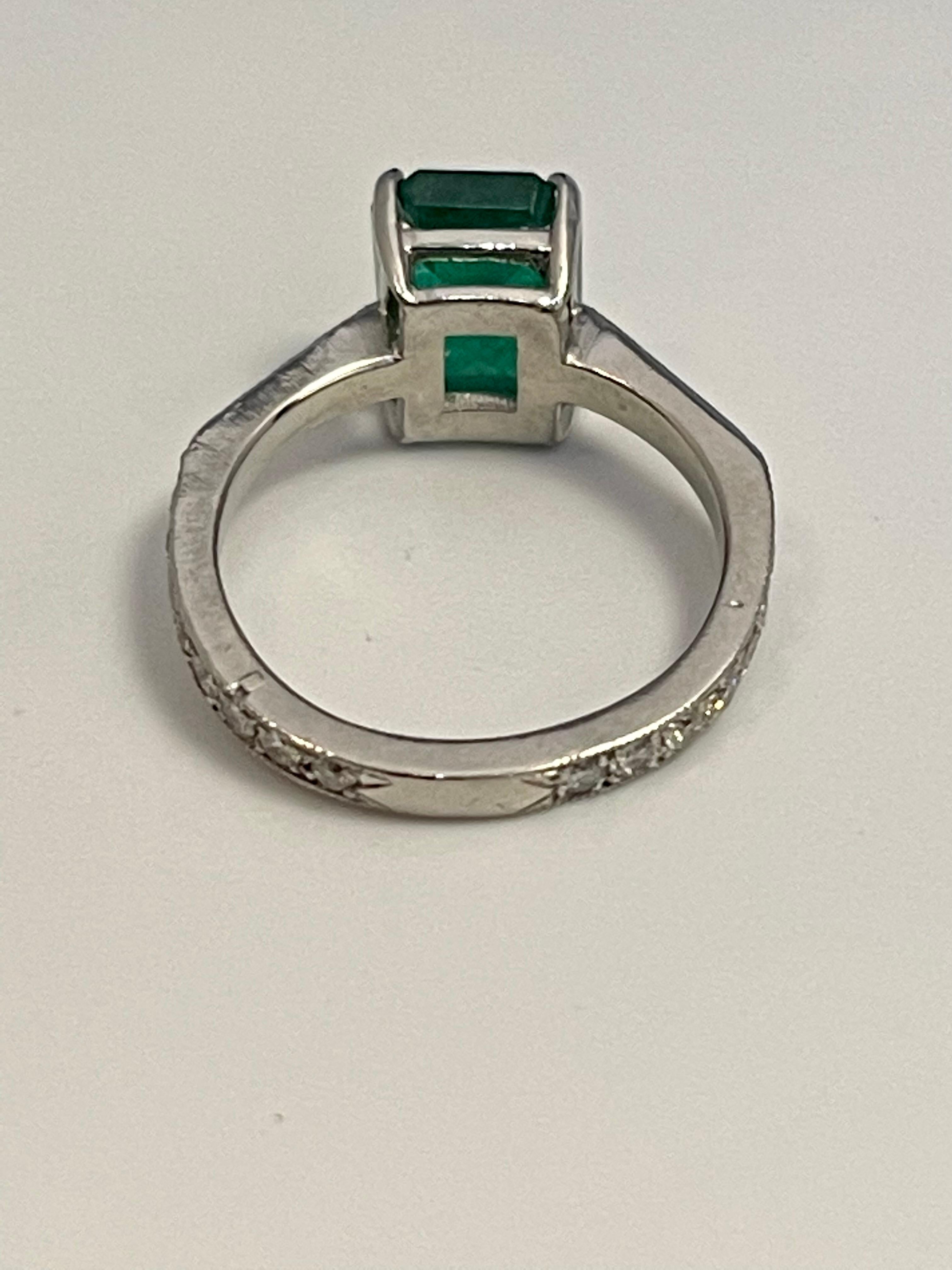 Natural 2 Carat Emerald Cut Emerald & Diamond Ring in Platinum, Estate 6