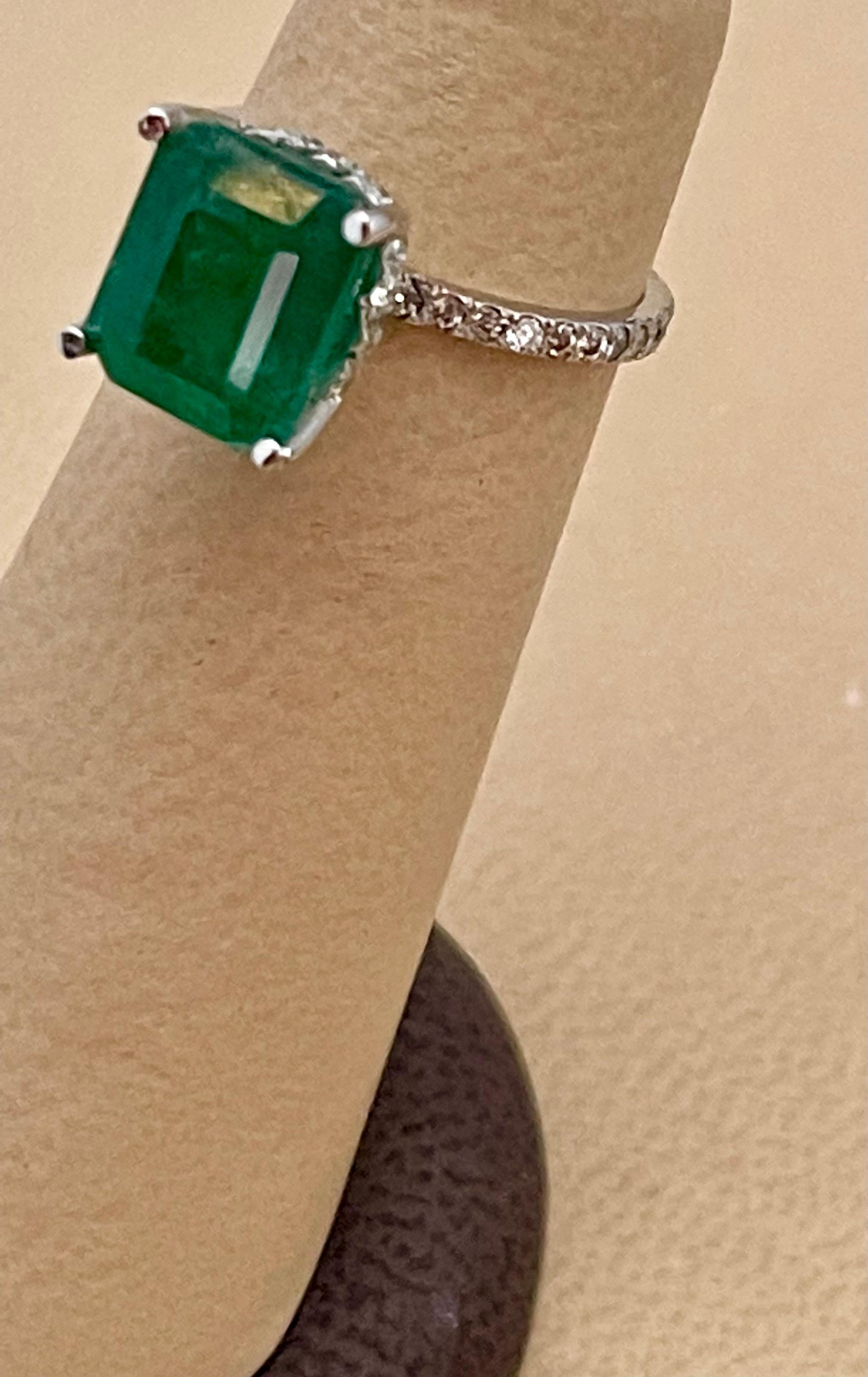 Natural 2 Carat Emerald Cut Emerald & Diamond Ring in Platinum, Estate 8