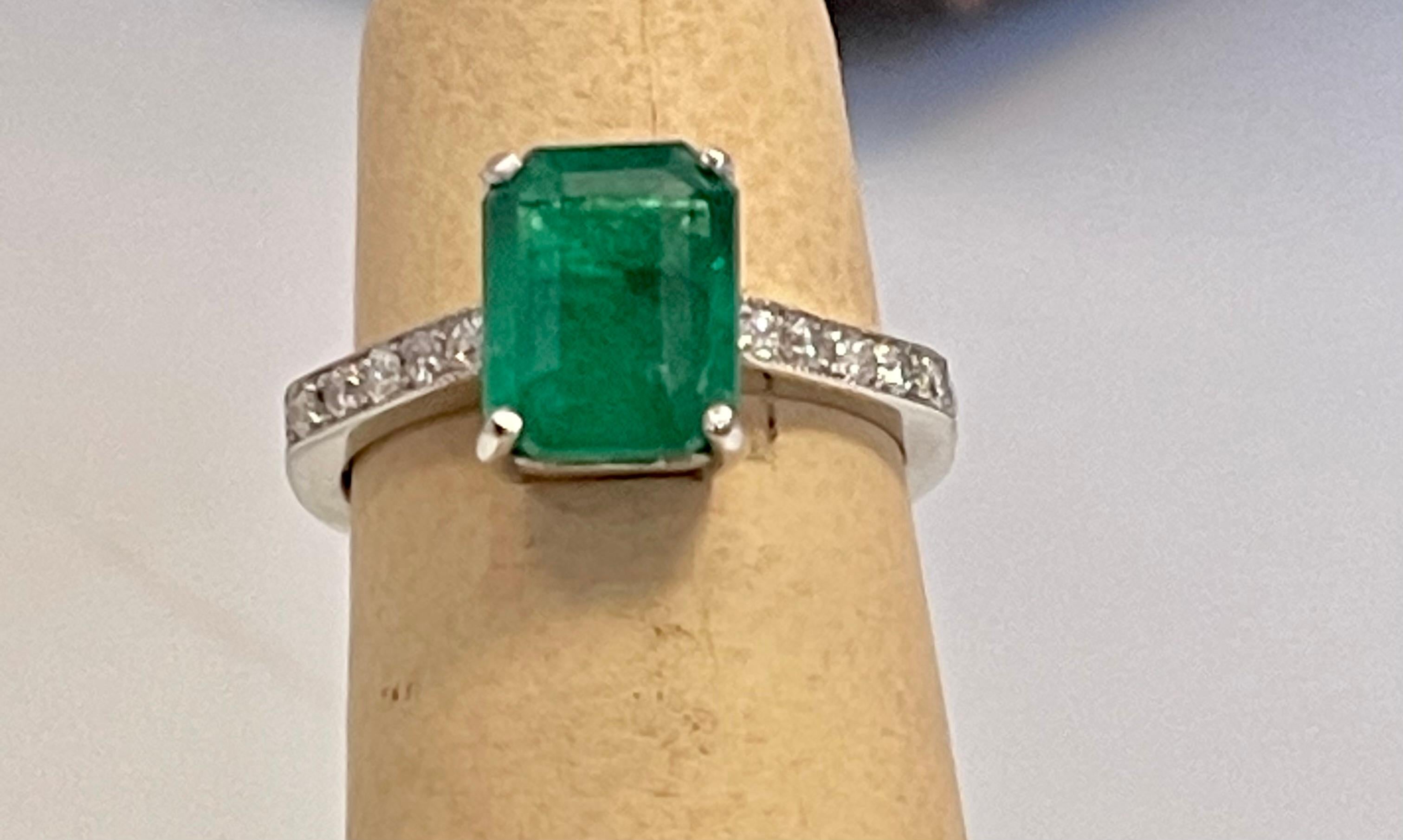 Natural 2 Carat Emerald Cut Emerald & Diamond Ring in Platinum, Estate 2