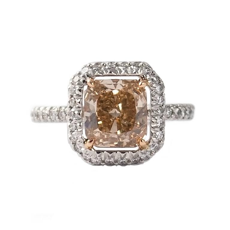 2.01 ct GIA Fancy Yellowish Orange Cushion Diamond Halo Engagement Ring