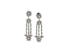 Natural 2 Carat Floral Diamond Dangle Drop Earrings in 18K Black Gold