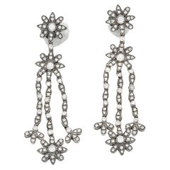 Natural 2 Carat Floral Diamond Dangle Drop Earrings in 18K Black Gold