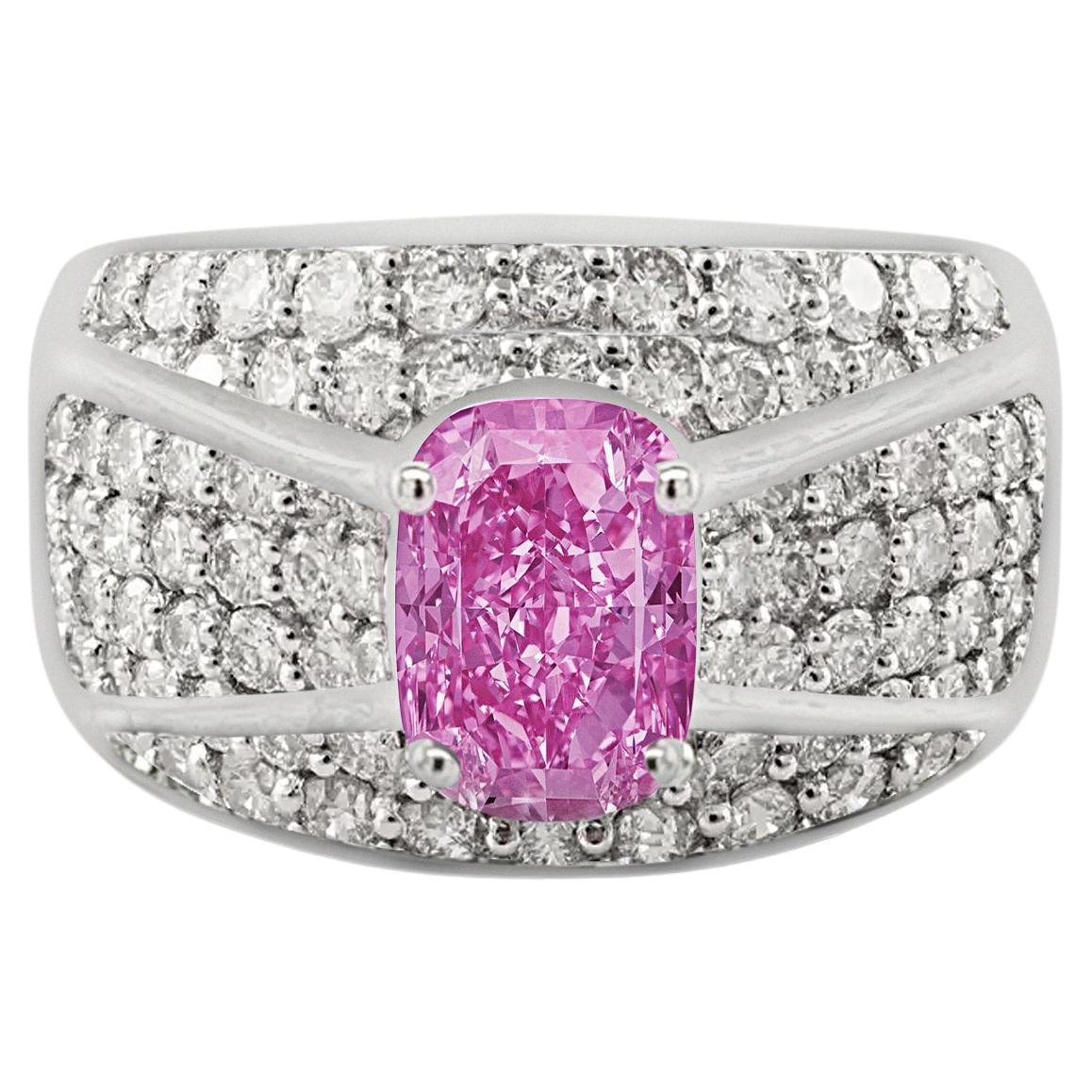 Natural 2 Carat Oval Cut Pink Sapphire with Diamond Cluster Dome Ring For Sale
