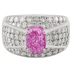 Nature 2 Carat Oval Cut Pink Sapphire with Diamond Cluster Dome Ring
