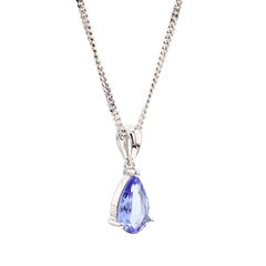 Natural 2 Carat Pear Cut Tanzanite in 18K White Gold Teardrop Pendant Necklace