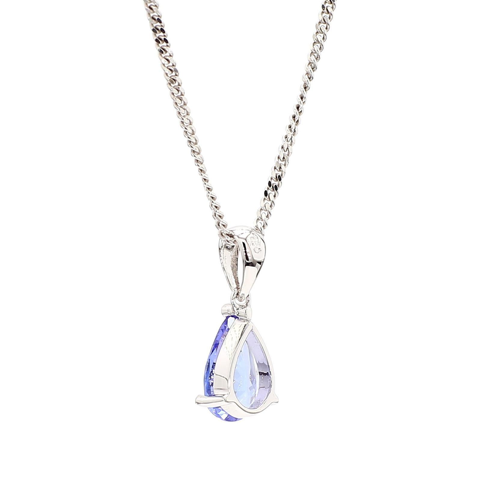 Natürliche 2 Karat Birnenschliff Tansanit in 18K Weißgold Teardrop Anhänger Halskette (Zeitgenössisch) im Angebot