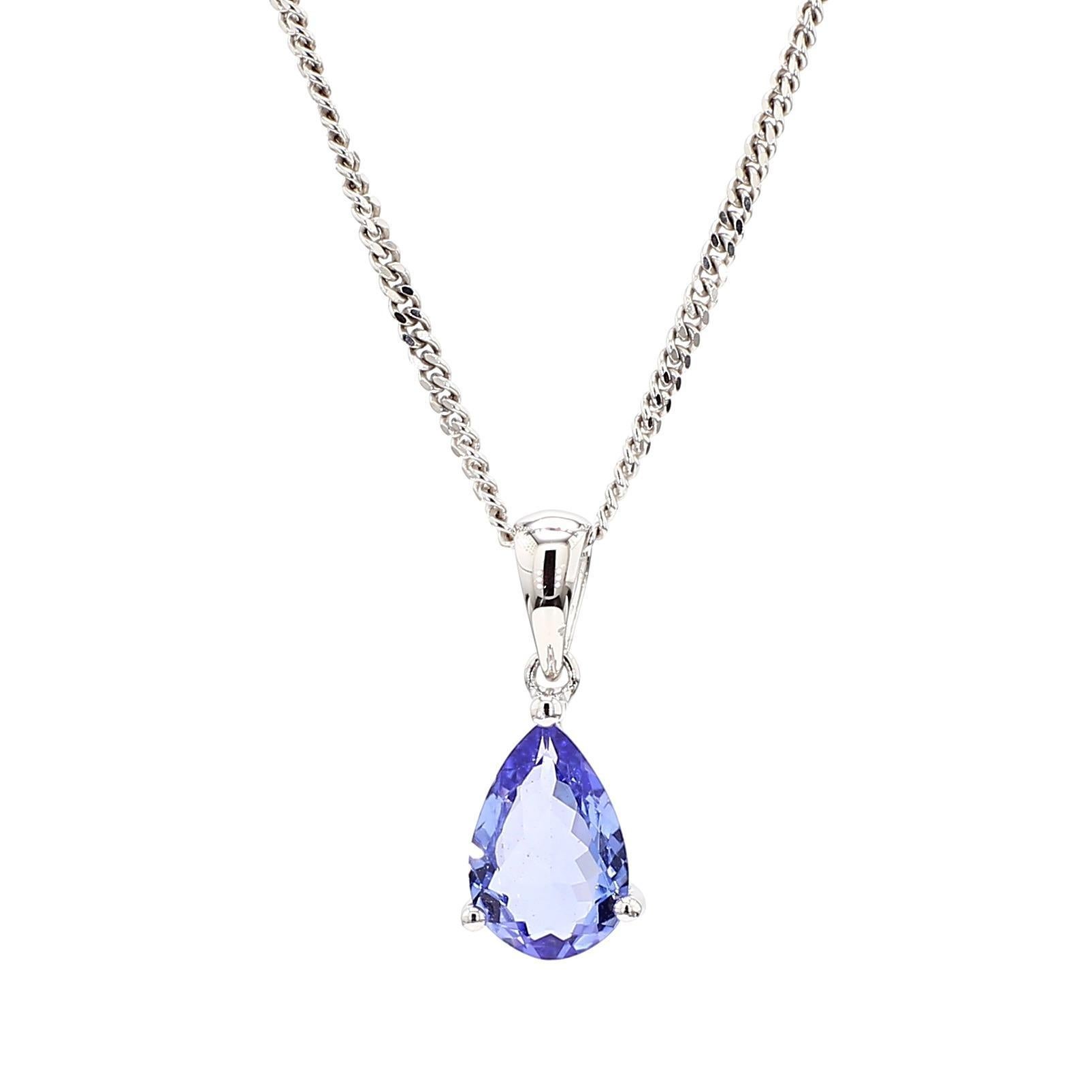 Natürliche 2 Karat Birnenschliff Tansanit in 18K Weißgold Teardrop Anhänger Halskette im Angebot 2
