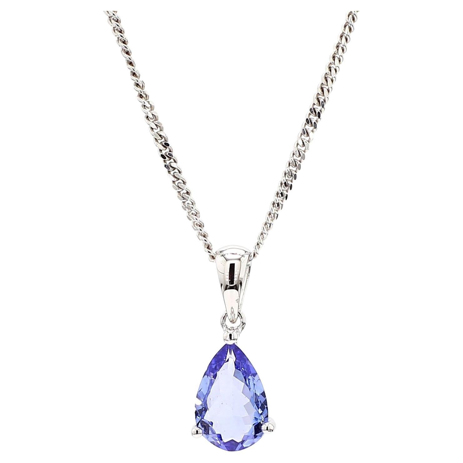 Natürliche 2 Karat Birnenschliff Tansanit in 18K Weißgold Teardrop Anhänger Halskette im Angebot